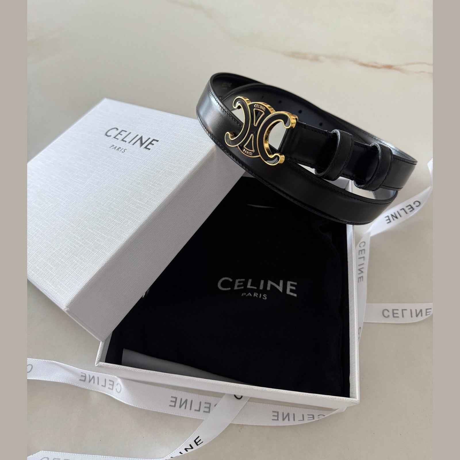 Image of Celine - חגורת עור אבזם שחור