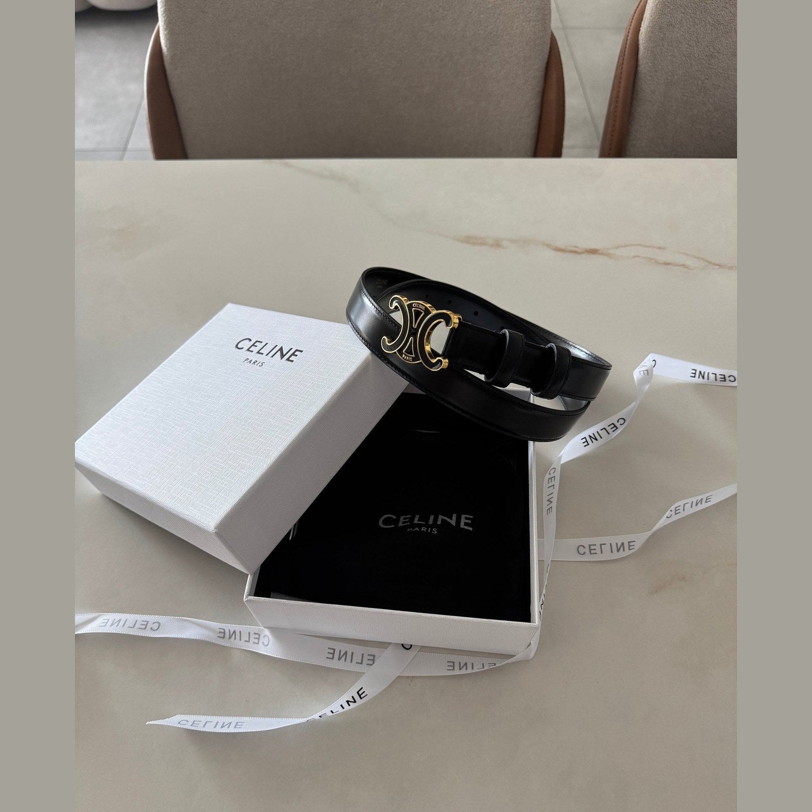 Image of Celine - חגורת עור אבזם שחור
