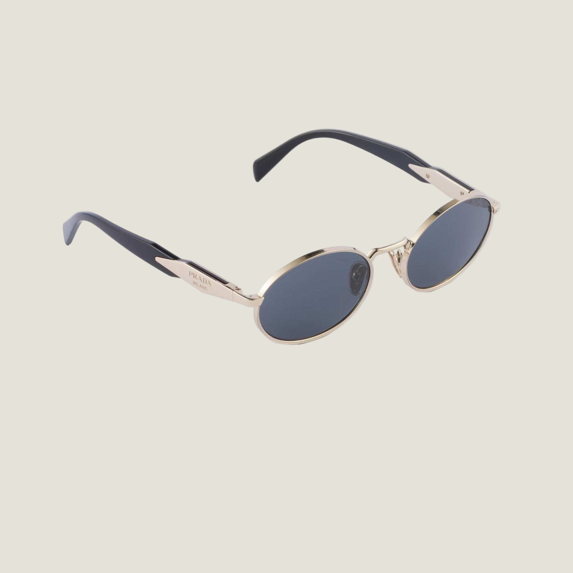 Image of Luxury Prada sunglasses with logo, featuring bold geometric frames and UV400 lenses.