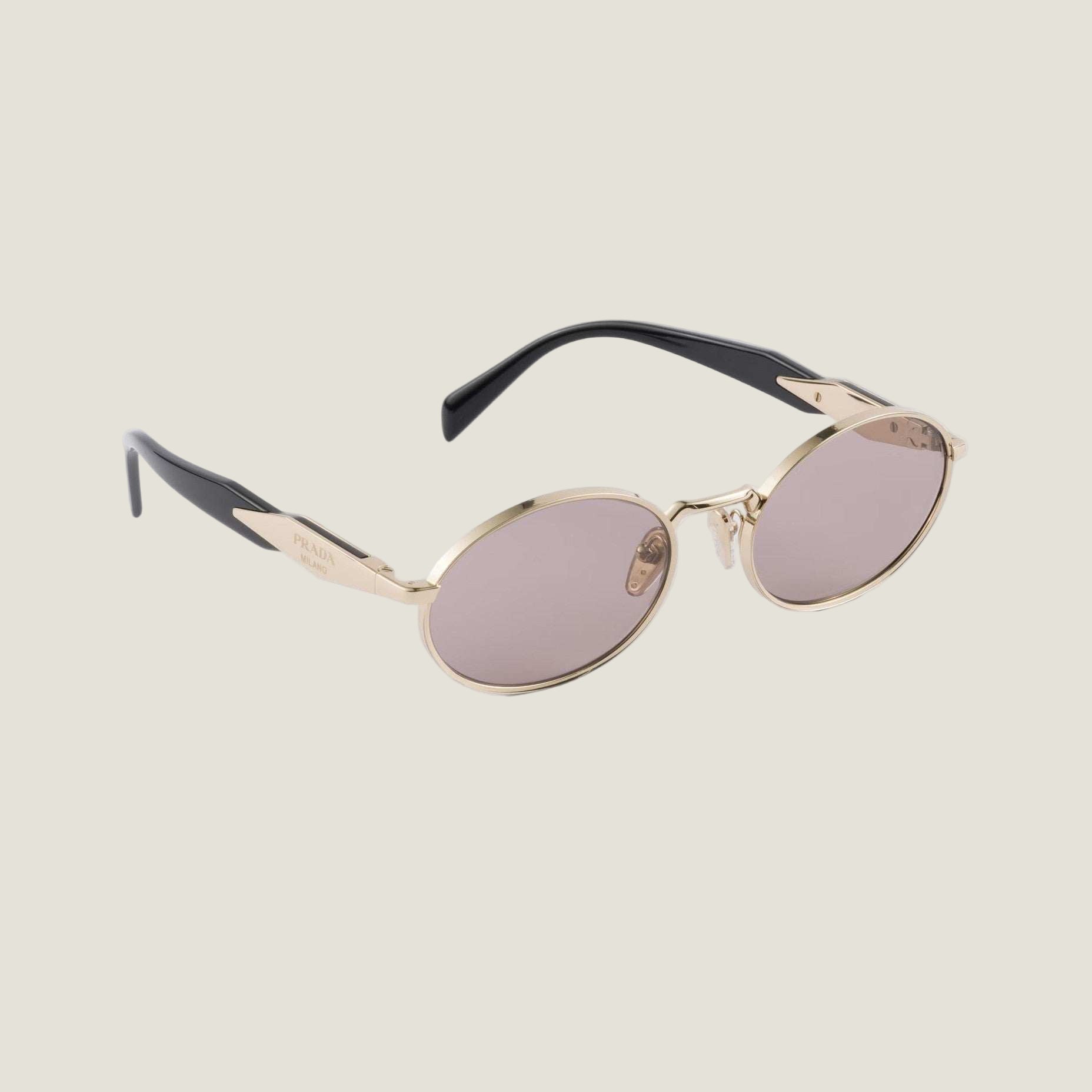 Prada sunglasses with logo, luxury Italian design, geometric frames, bold colors.