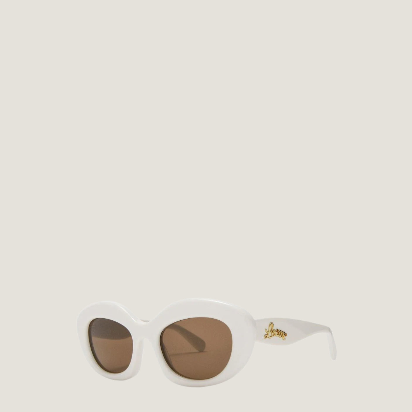 Image of Luxurious LOEWE sunglasses with UV400 protection, featuring bold white geometric frames and dark lenses.