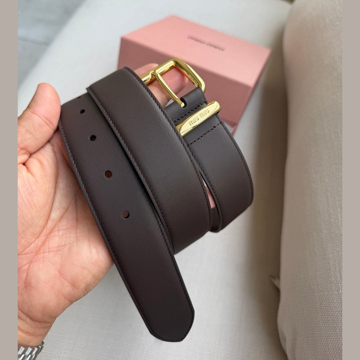 חגורת עור Miu Miu