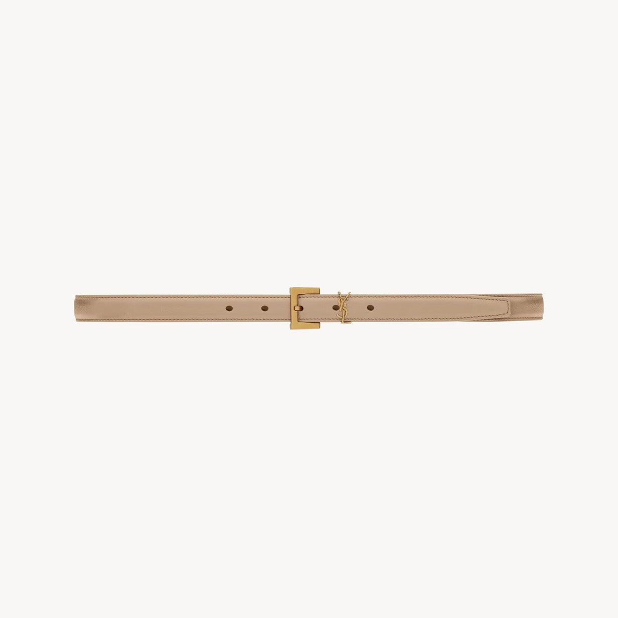 Image of 2cm leather belt with gold buckle, minimalist design.