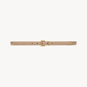 2cm leather belt with gold buckle, minimalist design.