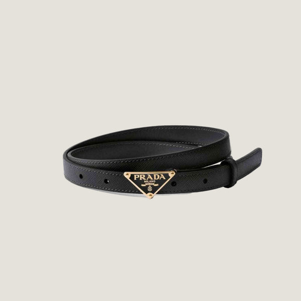 Leather belt with branded buckle and adjustable holes, חגורה P.