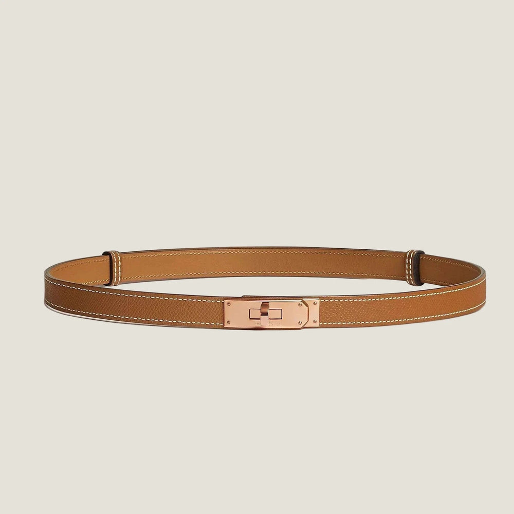 Hermes Kelly leather belt, luxury accessory, premium quality leather, minimalist metallic buckle, unisex design.