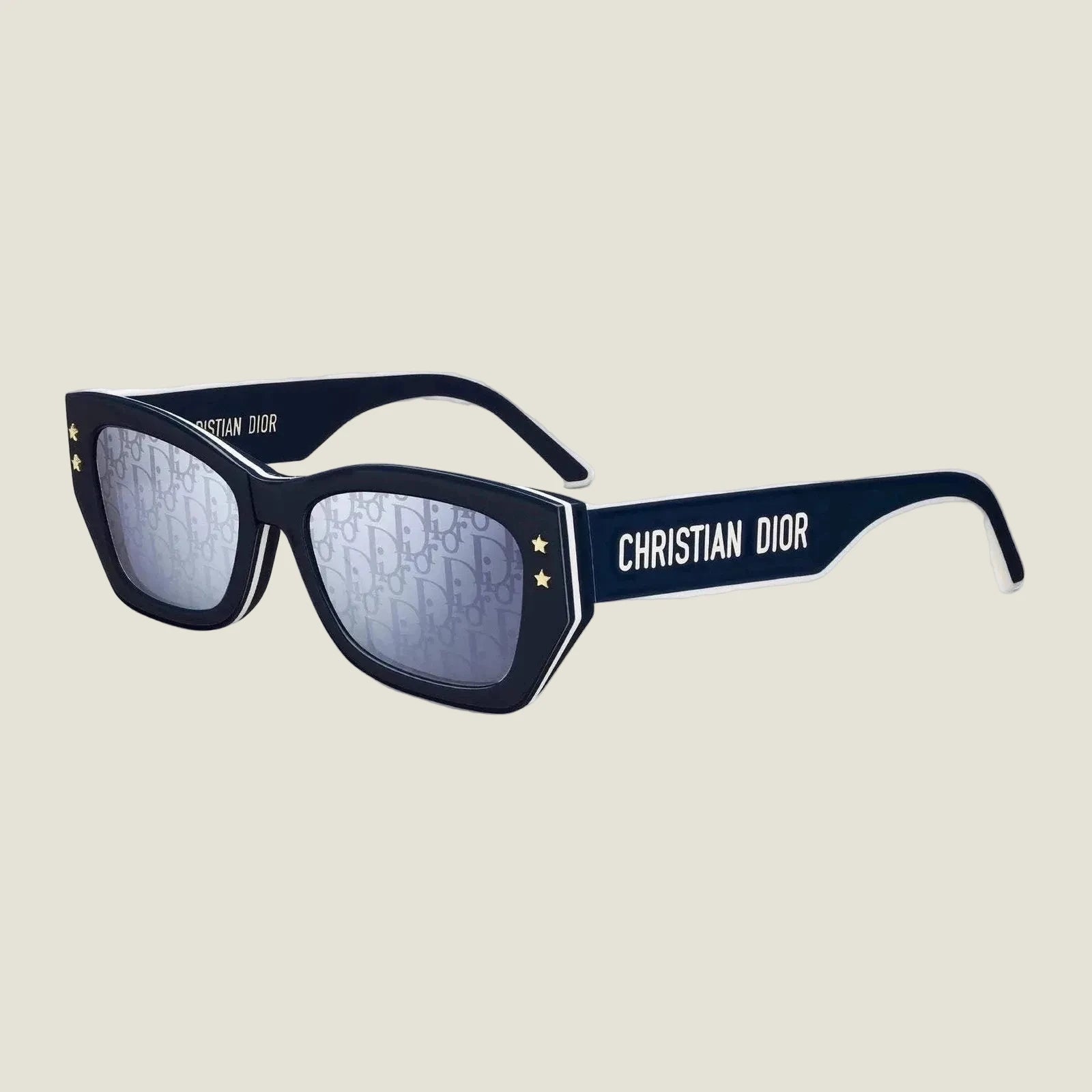 DIOR sunglasses with geometric frames and Christian Dior branding, featuring high-quality UV400 lenses.
