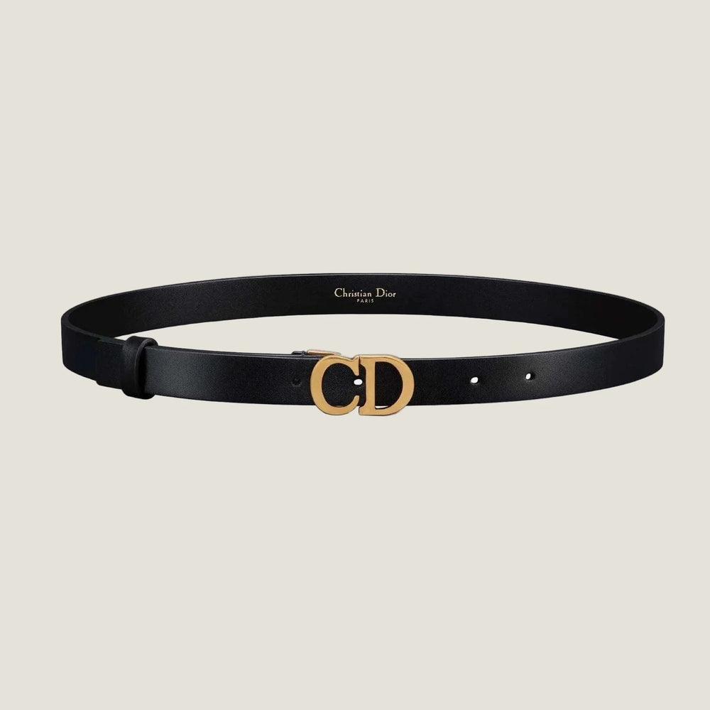 Dior belt with classic CD buckle, black leather finish.