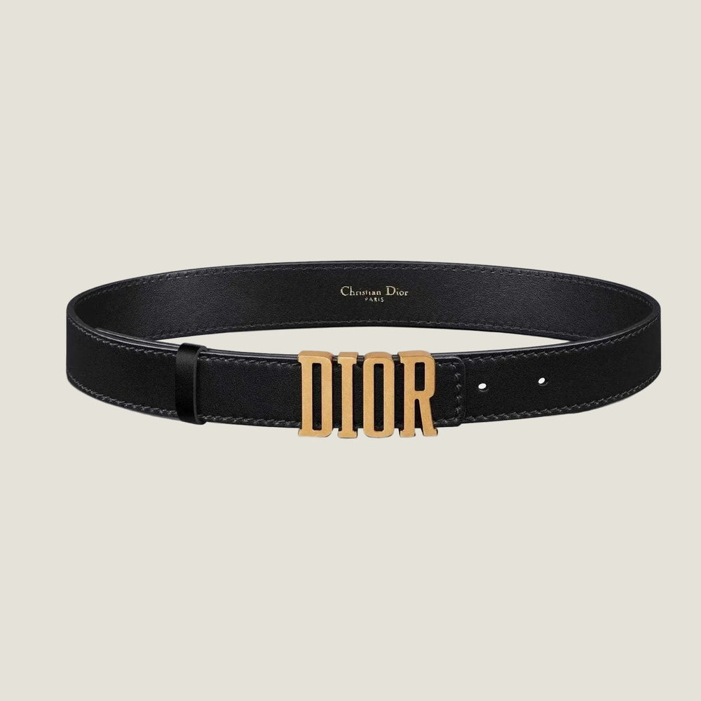 Dior luxury belt with gold CD buckle design.