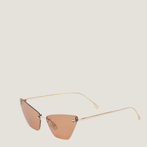 Luxurious Fendi sunglasses with triangular lenses and gold frames.
