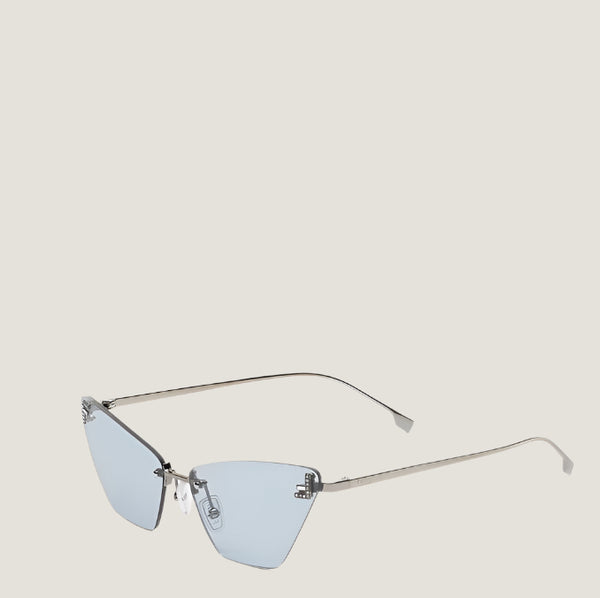 Fendi luxury sunglasses with sleek blue lenses and minimalist metal frame.