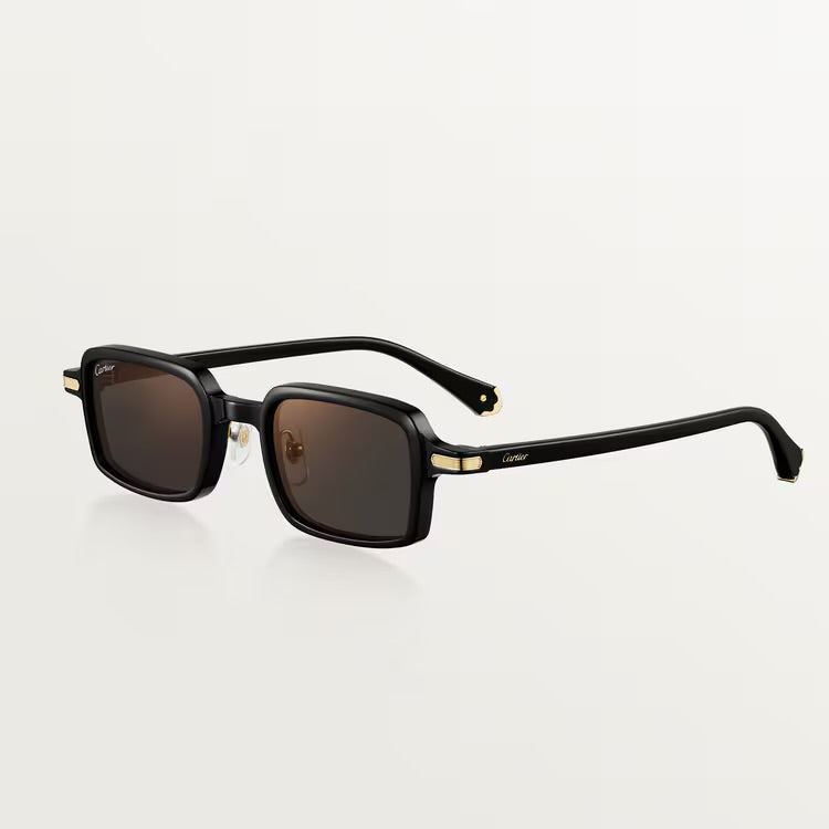 Cartier white plastic sunglasses with adjustable nose pads, UVA/UVB protection, and brand packaging.