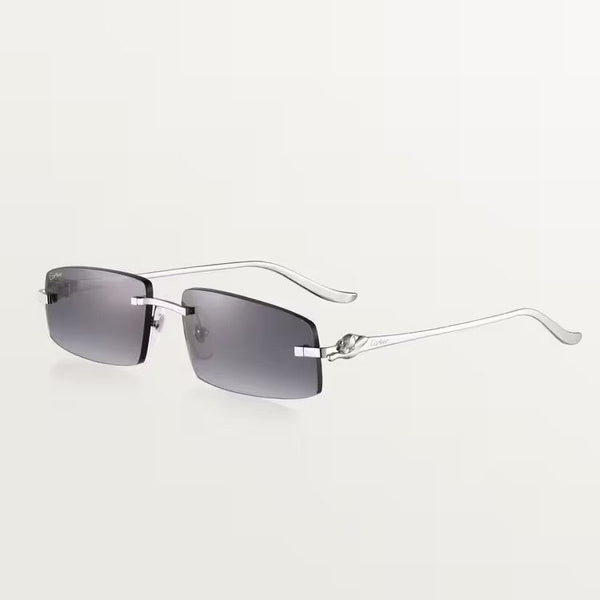 Cartier silver sunglasses with metal frame and adjustable nose pads.