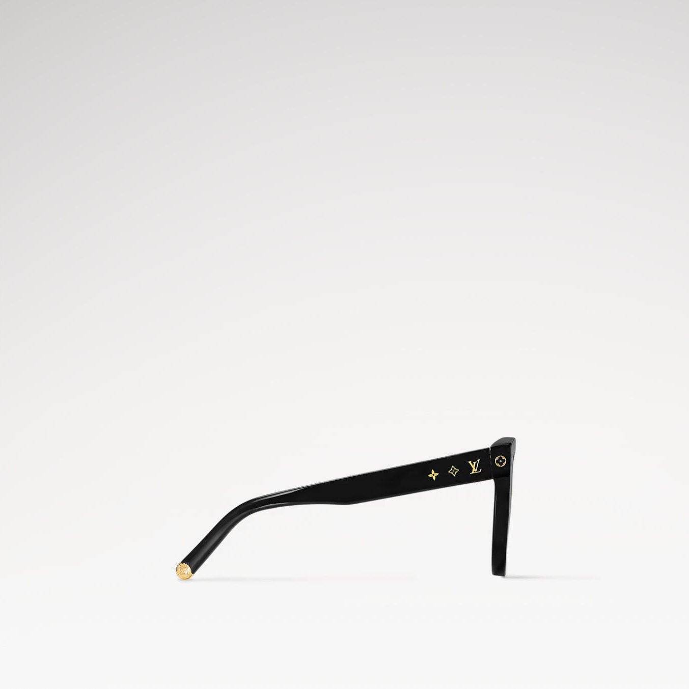 Image of Black plastic sunglasses with adjustable nose pads, UV protection, and brand engravings.