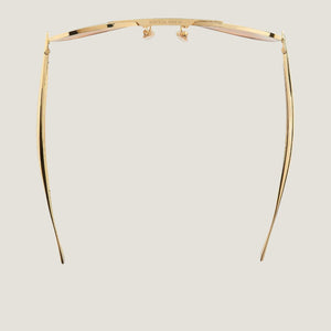 משקפי שמש B, מסגרת מתכת זהב, הגנה 100% UVA/UVB, רפידות אף מתכווננות.