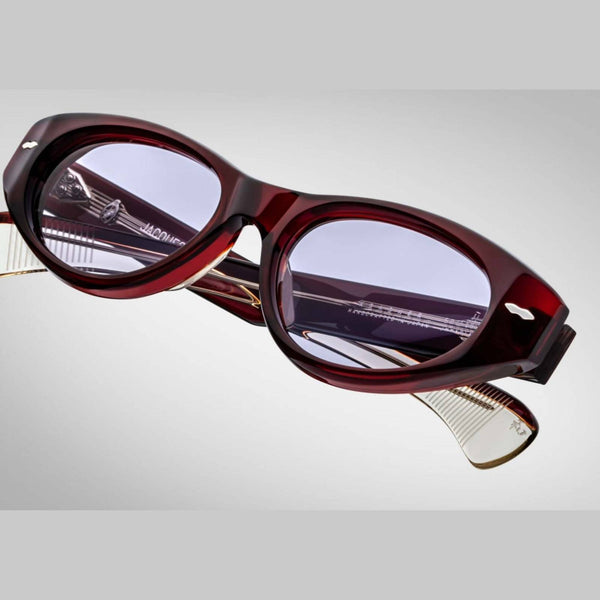 משקפיים Jacques Marie Mage KRASNER יין בצבע יין, מסגרת פלסטיק, הגנה מלאה UVA/UVB, רפידות אף מתכווננות.