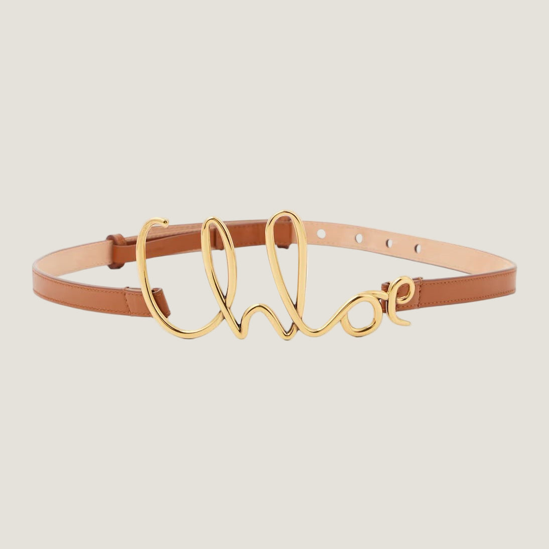 חגורת Chloe לנשים, עור אמיתי, אבזם זהב לוגו, אופנה על-זמנית.