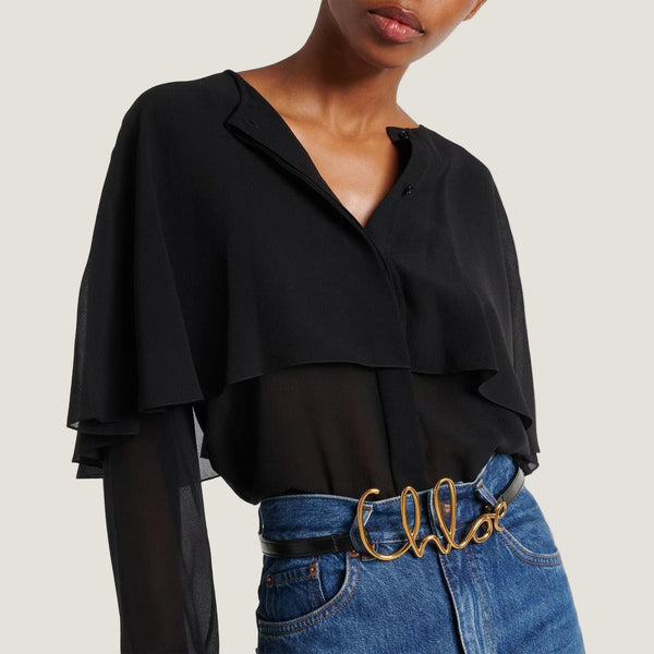 חגורת Chloe לנשים עם אבזם זהב ולוגו יוקרתי