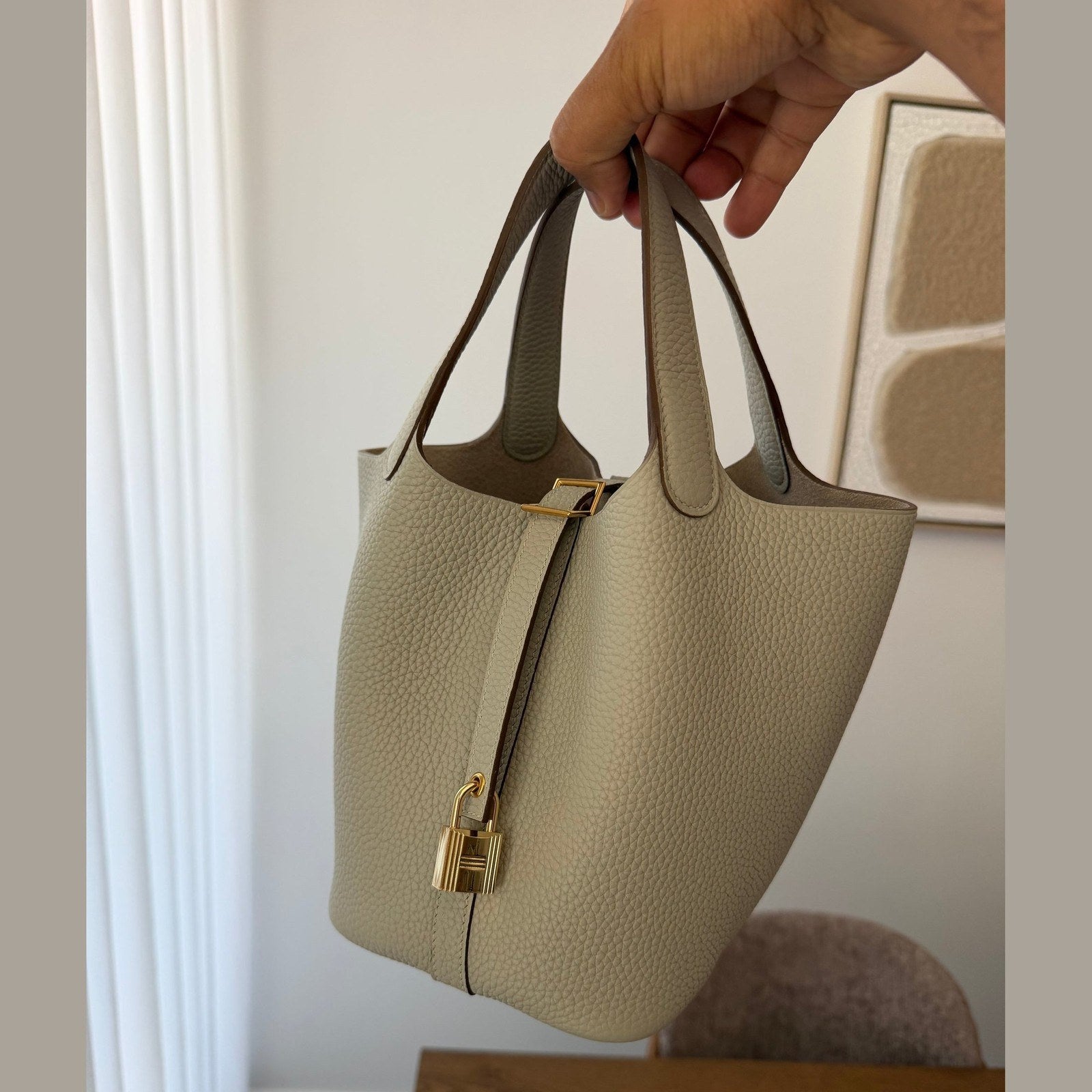 Hermès Picotin 18 במלאי אפור עם זהב